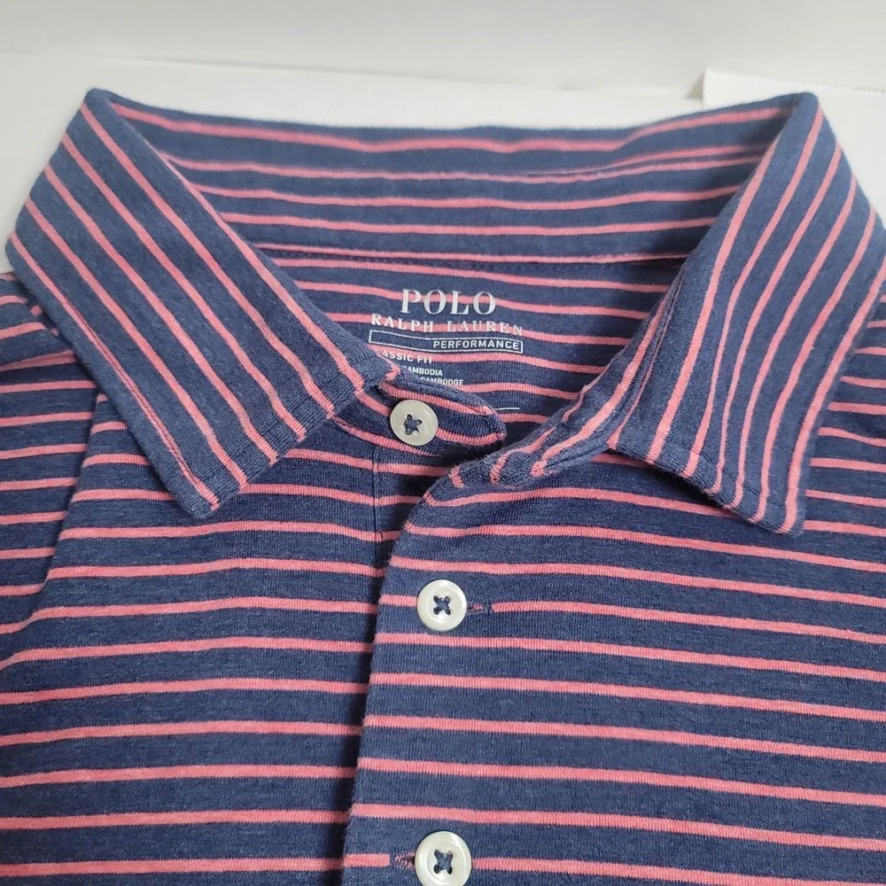Polo Ralph Lauren Performance Polo Short Sleeve XL Stretch Striped blue red Prep